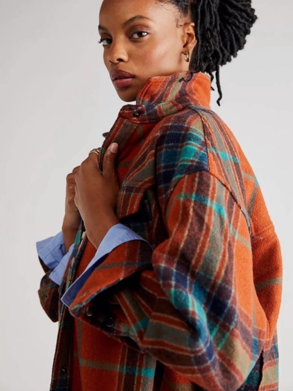 Free People We The Free Cabin Cozy Maxi Shirt Long Plaid Flannel Shacket Jacket - Picture 3 of 8
